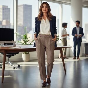 Dockers Metro Pant Two-Tone Brown Herringbone Pleated Belt Loop Trouser Pockets